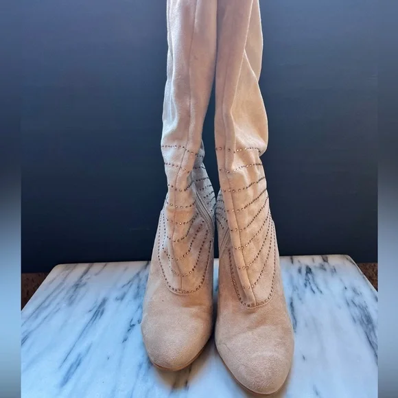 Chunky heeled boots suede with rose gold rhinestone (size 8) - Picture 2 of 4